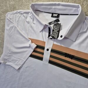 PXG Performance Polo Shirt Mens XL White Retro Stripe Parsons Xtreme Golf Preppy